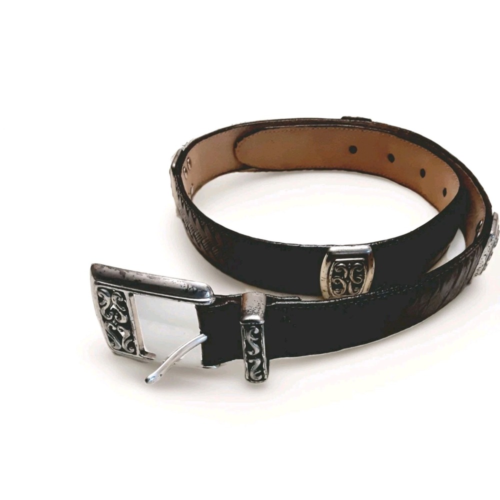 Brighton Belt Brown Croc Embossed Basketweave Leather Size Small USA S24303 VTG